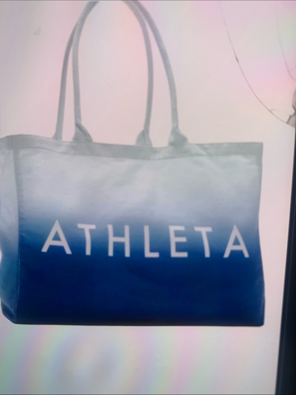 Athleta Beach Bag Gym Bag Tote Blue Ombre White Canvas  cotton Shopping Bag